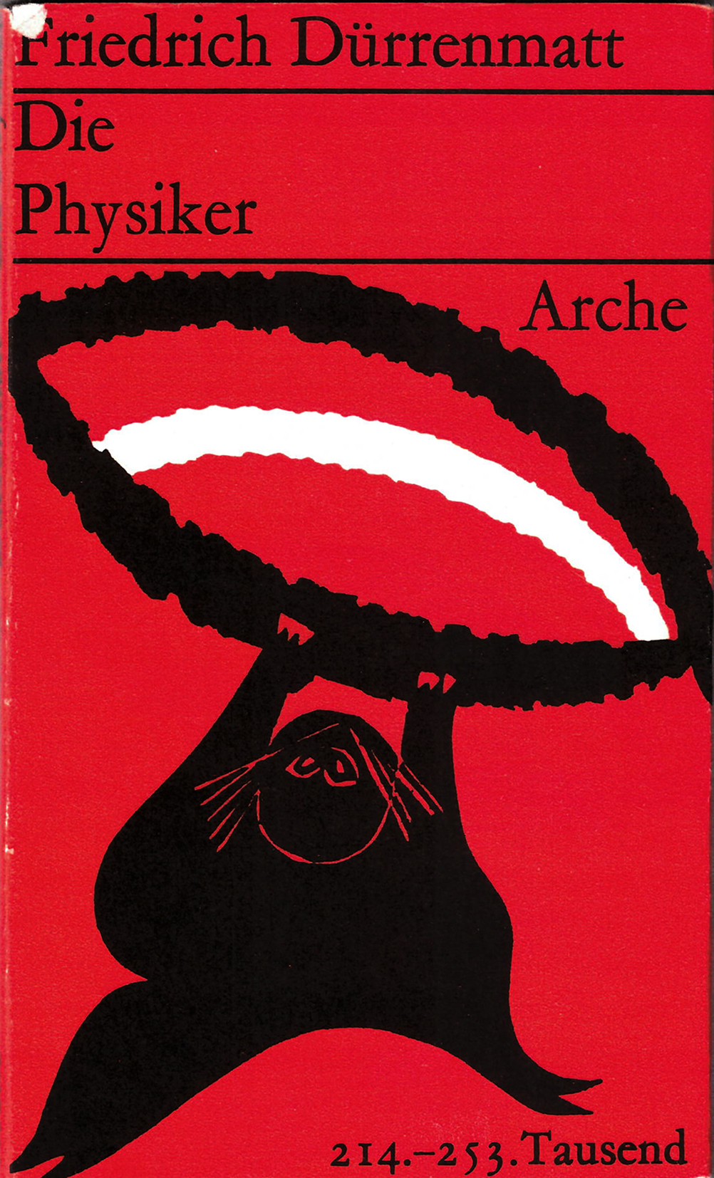 Buchumschlag «Die Physiker» von Friedrich Dürrenmatt im Arche Verlag mit einer Zeichnung des Autors, 1962 © Arche Verlag
