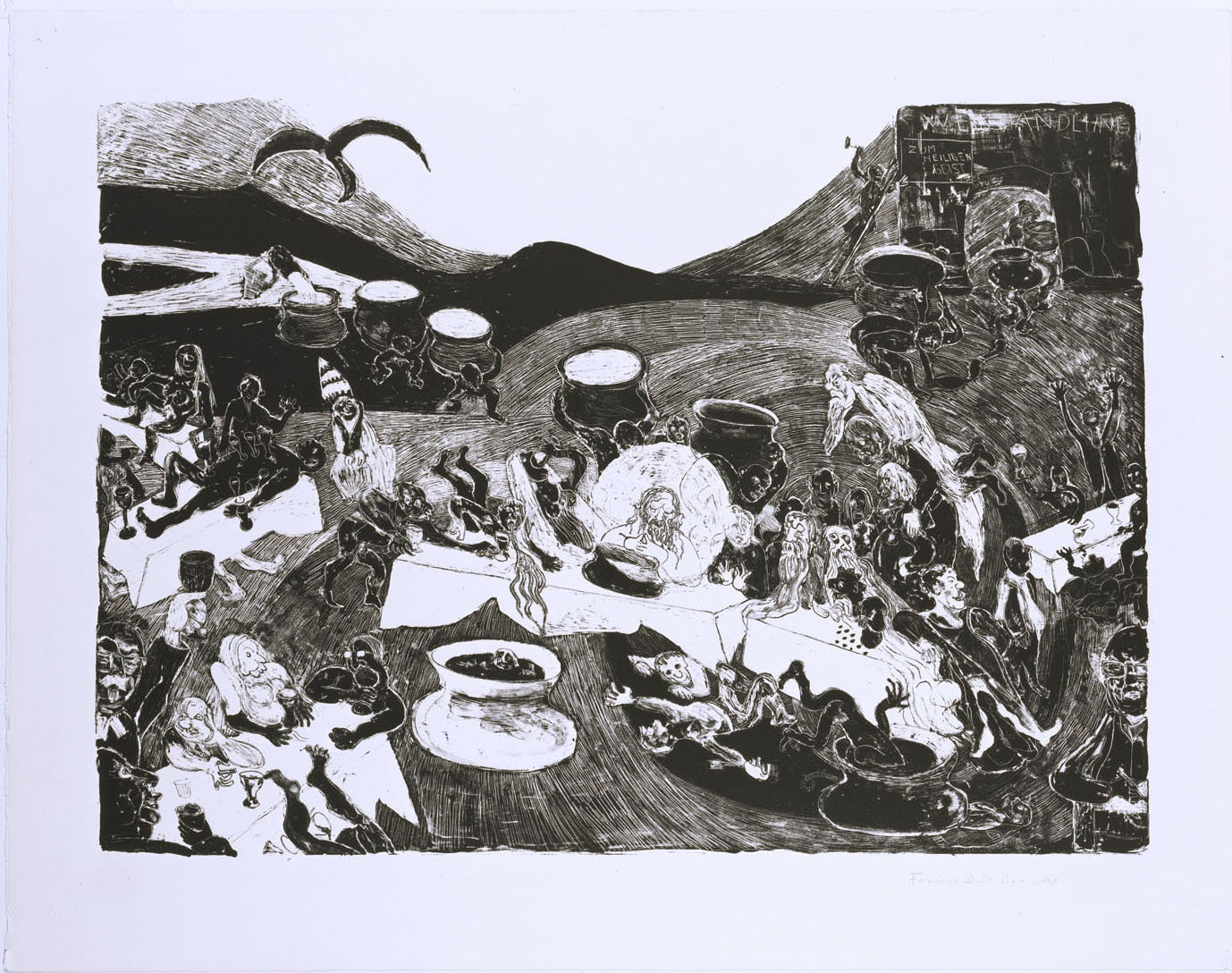 Friedrich Dürrenmatt, Les Noces de Cana, 1989, lithographie, 72 x 92 cm © Centre Dürrenmatt Neuchâtel/Confédération suisse