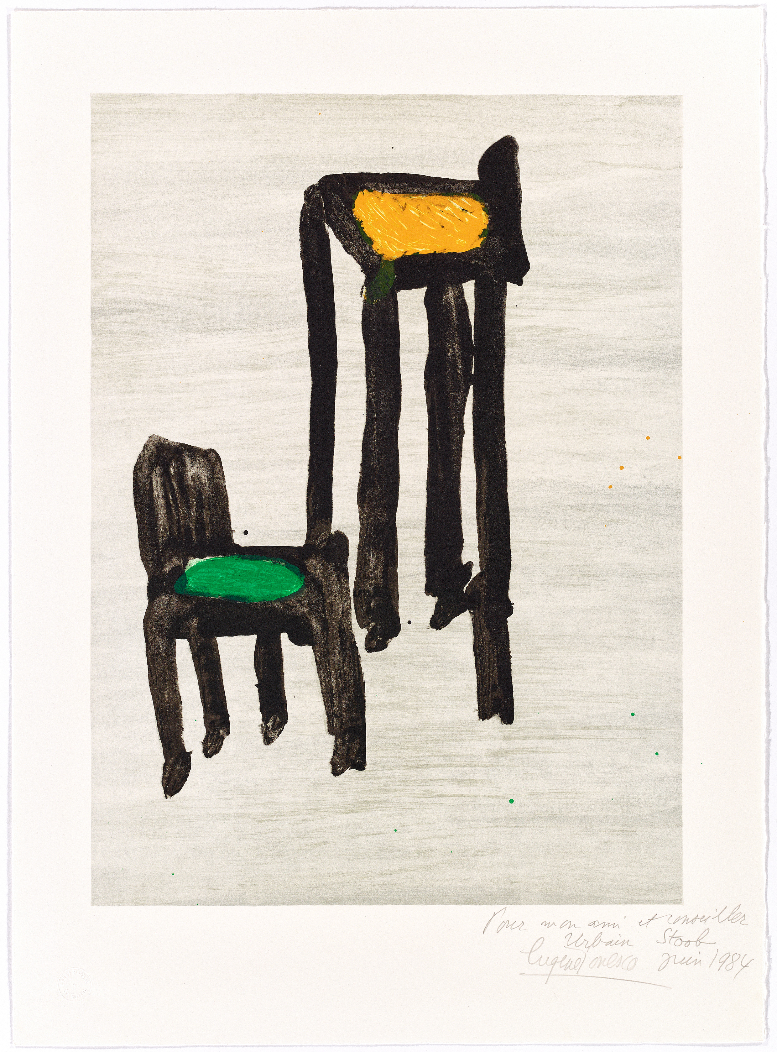 Eugène Ionesco, Les Chaises, 1984, lithographie, 61 x 44.5 cm © Marie-France Ionesco